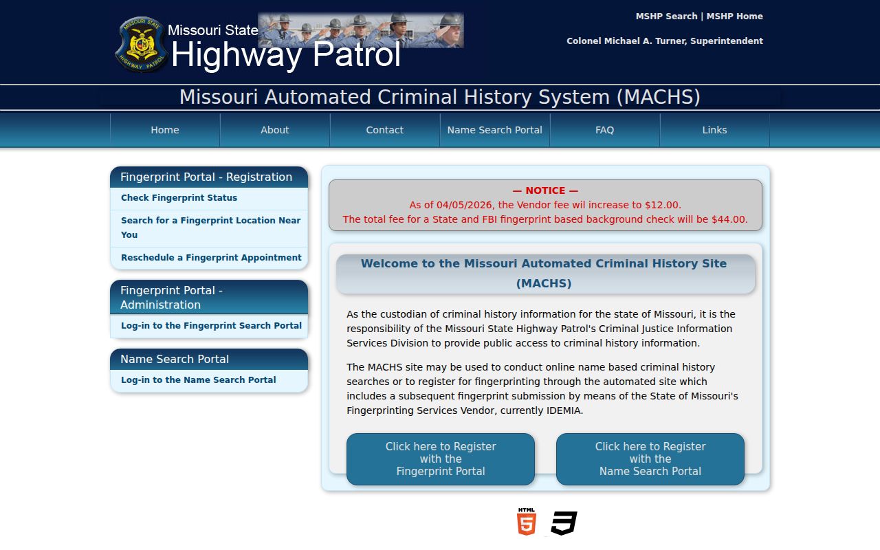 Christian County criminal history MACHS search portal
