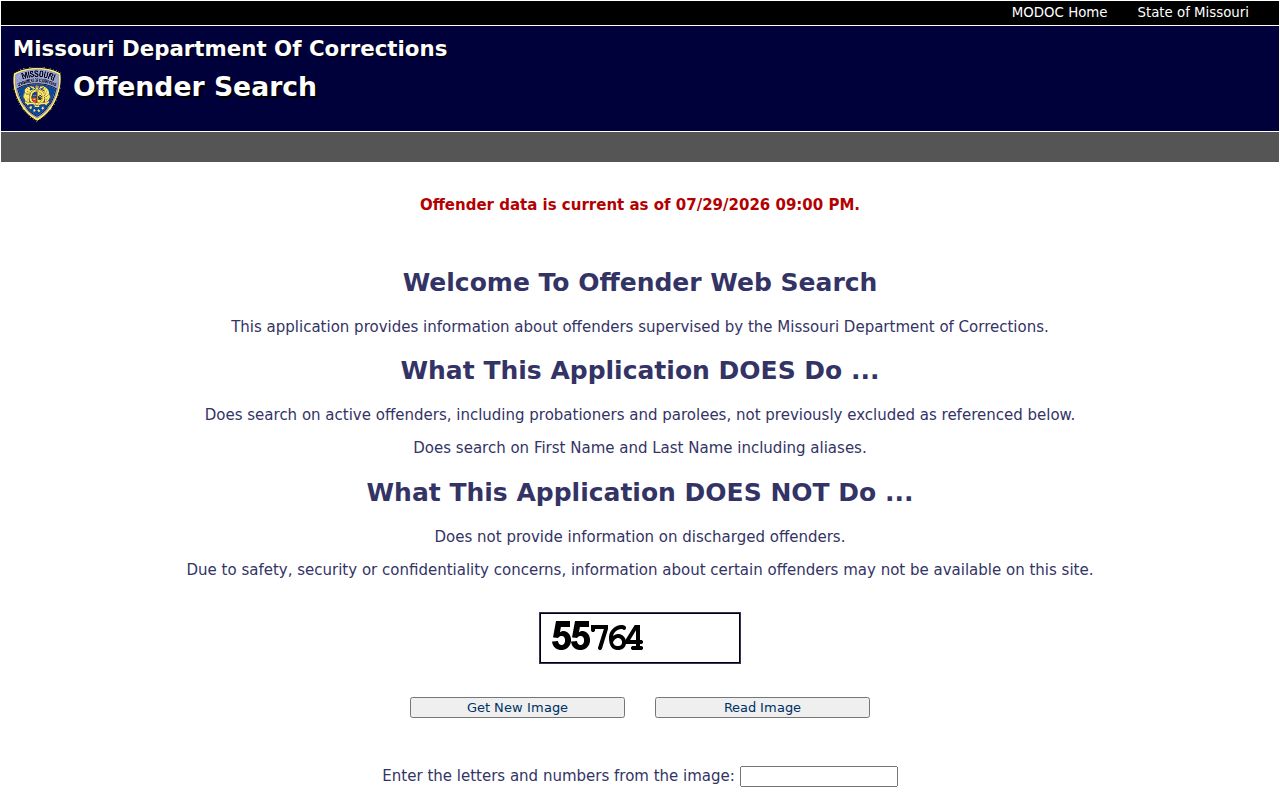 Christian County criminal history MODOC custody search
